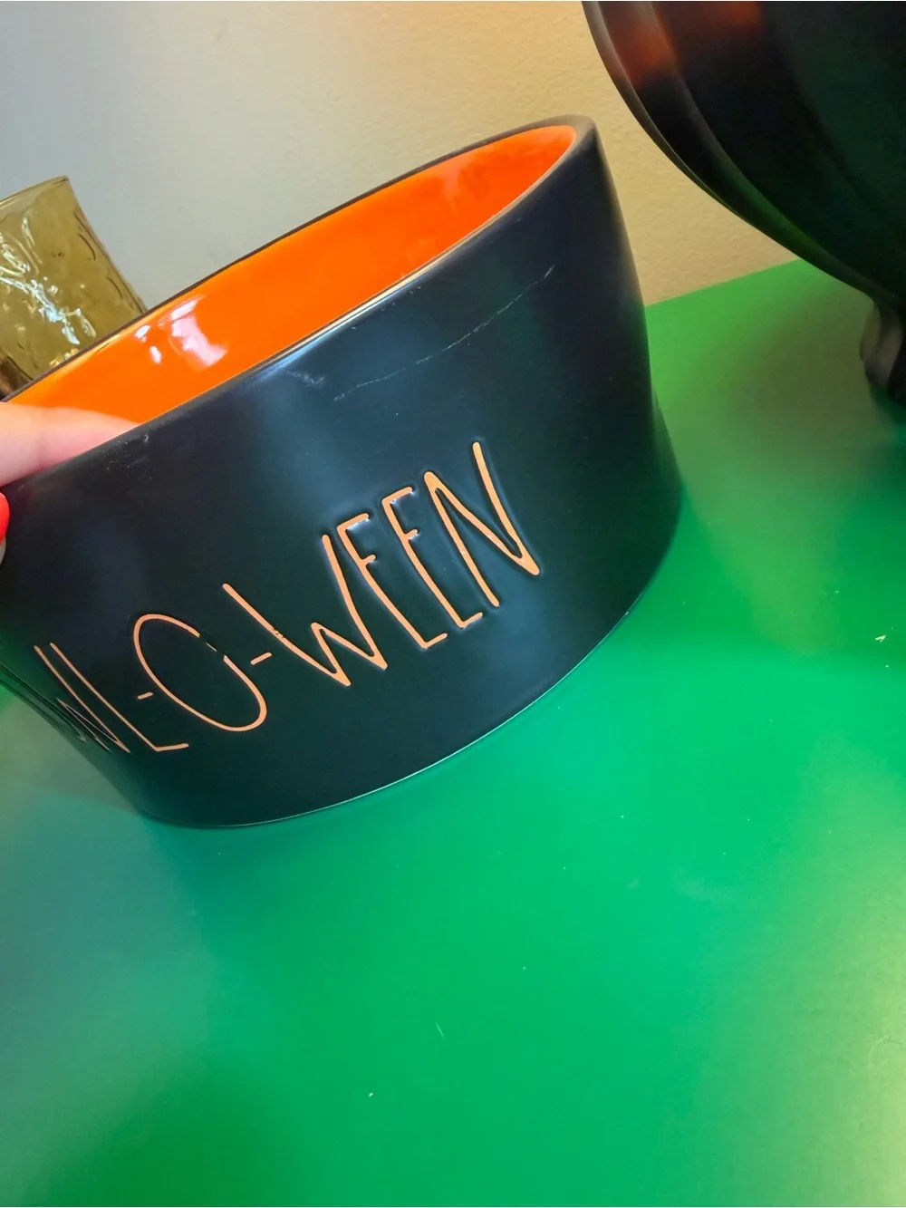 Rae Dunn Happy Howl-o-ween Black and Orange Pet Bowl Halloween